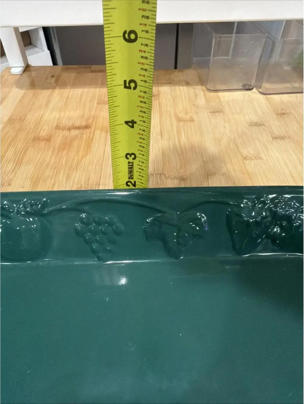 Vintage Embossed Dark Green Casserole Baking Dish 14 X 9” Grapes Fruit Motif *